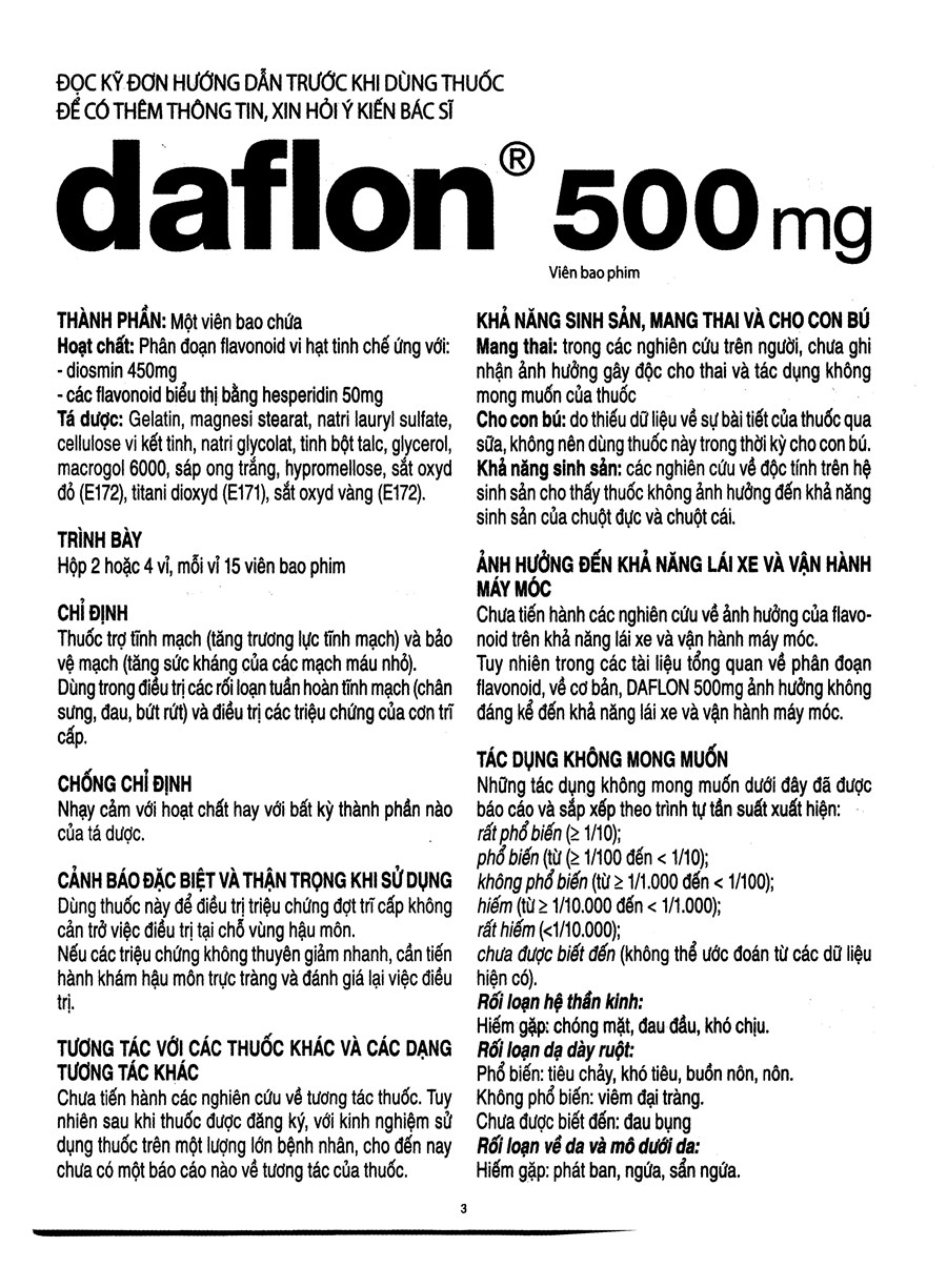 Daflon 500mg trị trĩ, suy giãn tĩnh mạch